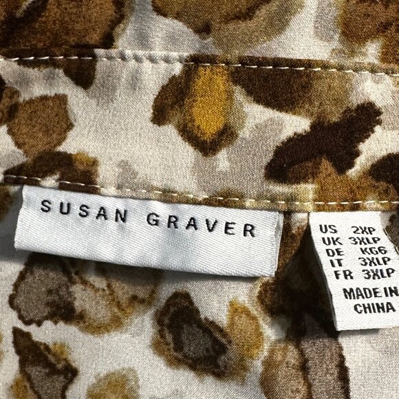 Susan Graver Women's Leopard Print Button-Up Shirt 3XLP 4 Pockets - Picture 5 of 12